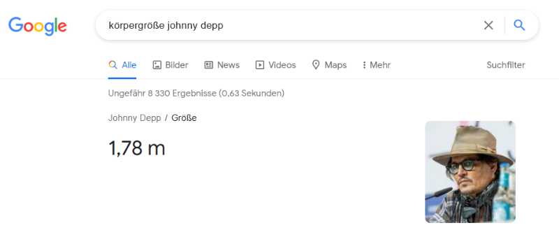 Beispiel für eine Know-Simple Query | Google SERPs