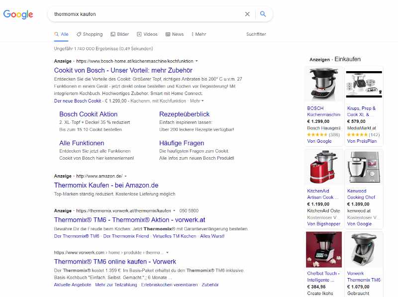 Beispiel für ein Transactional Keyword | Google SERPs