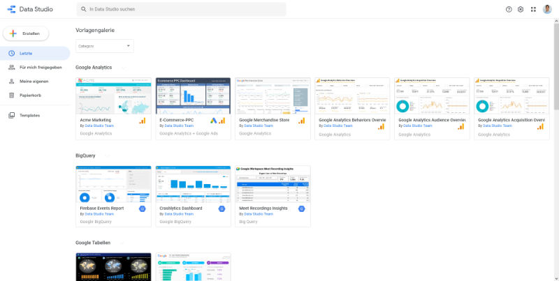 Google Data Studio Vorlagengalerie Screenshot