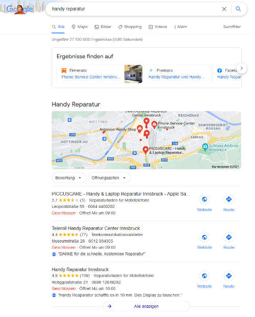 Google SERP-Funktion: Local Pack