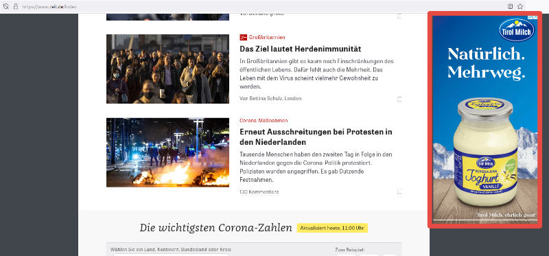 Google Displaynetzwerk: Bannerwerbung auf Zeit Online