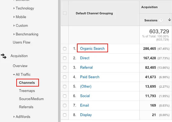 Organischer Traffic in Google Analytics