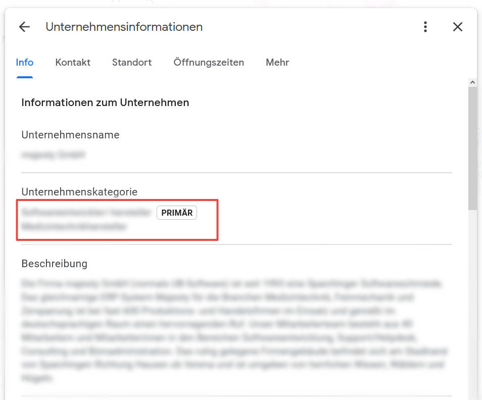 Google Business Profile: Unternehmenskategorie