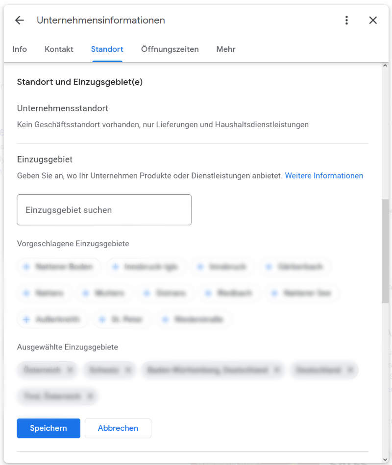 Google Business Profile: Unternehmensadresse & Einzugsgebiet