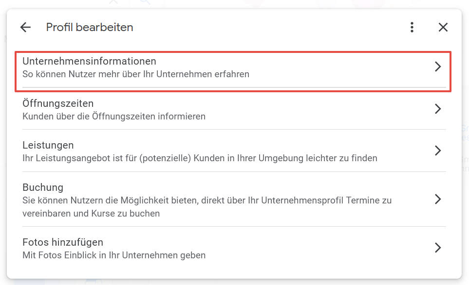 Google Business Profil: Unternehmensinformationen bearbeiten