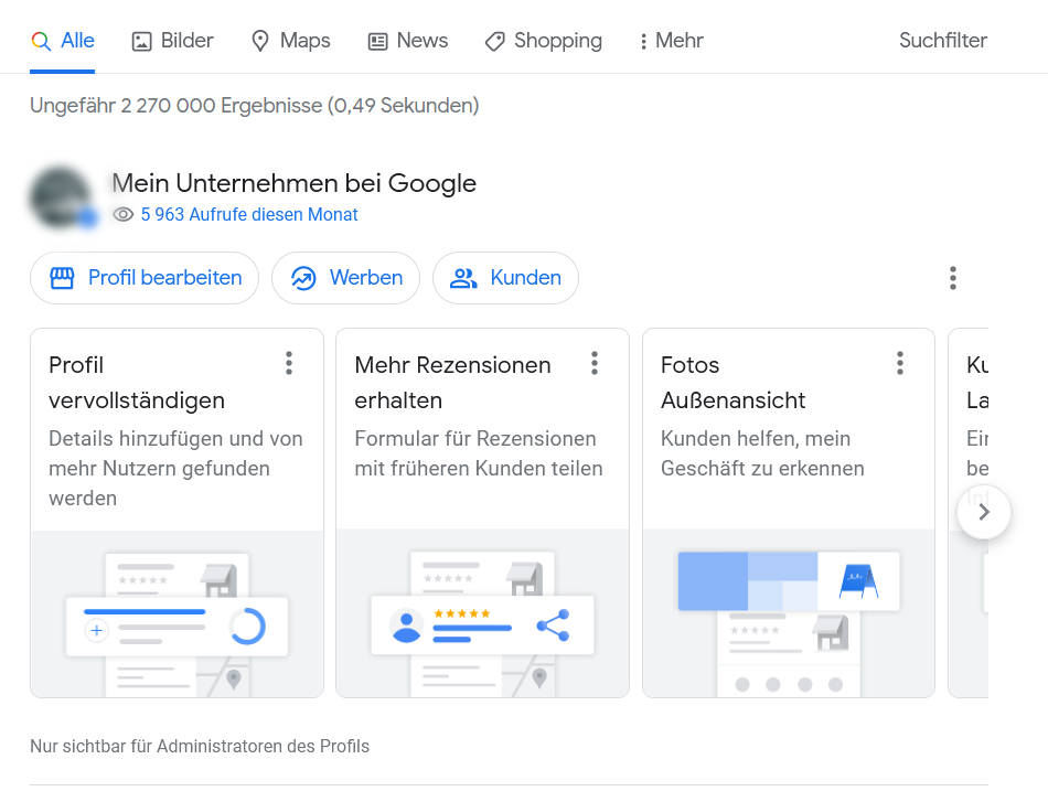 Google Business Profile Verwaltung in Google-Suche