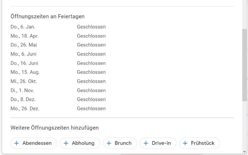 Öffnungszeiten im Google Business Profil anpassen