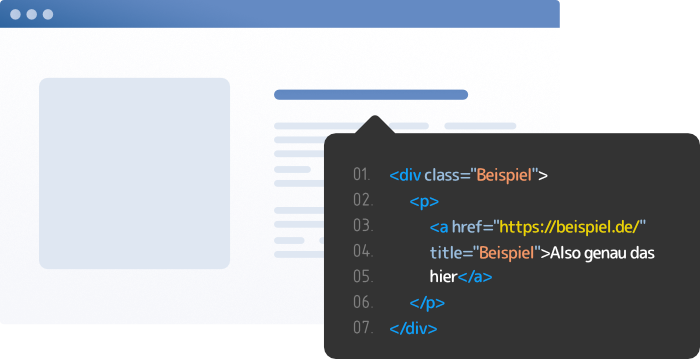 HTML-Code eines internen Links und Ankertext