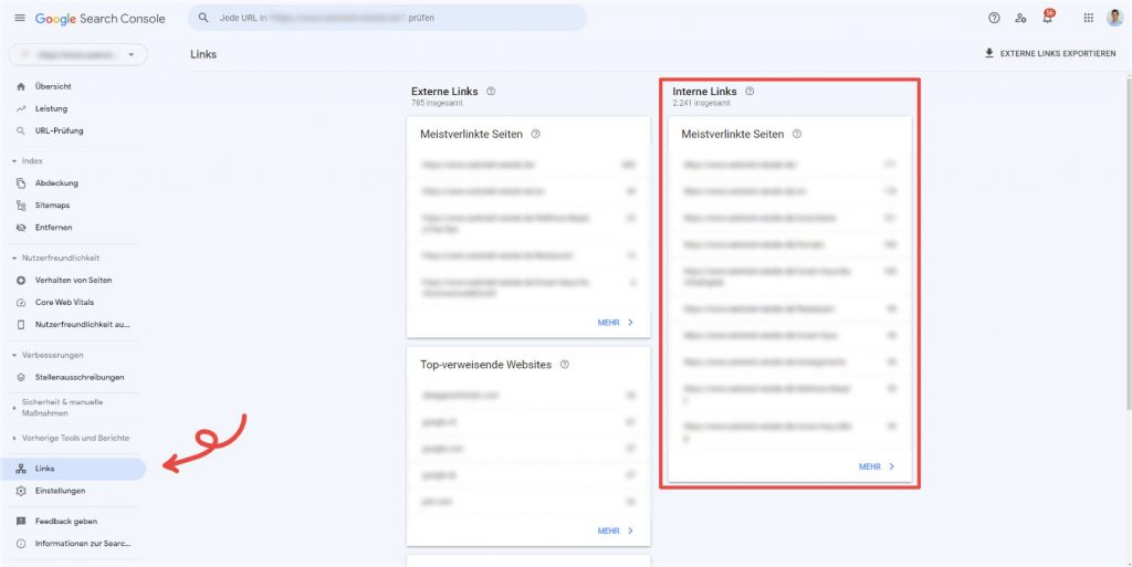 Google Search Console: Interne Links