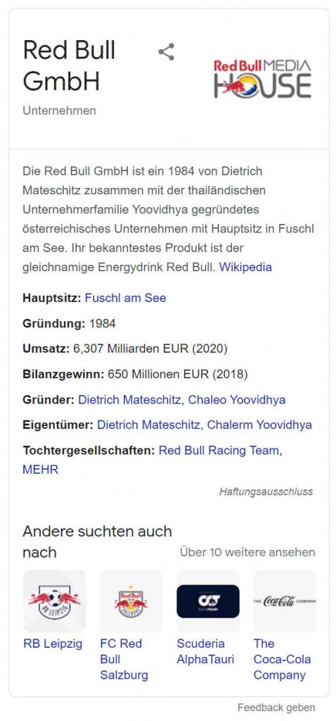 Knowledge Graph von Red Bull (Energydrink)